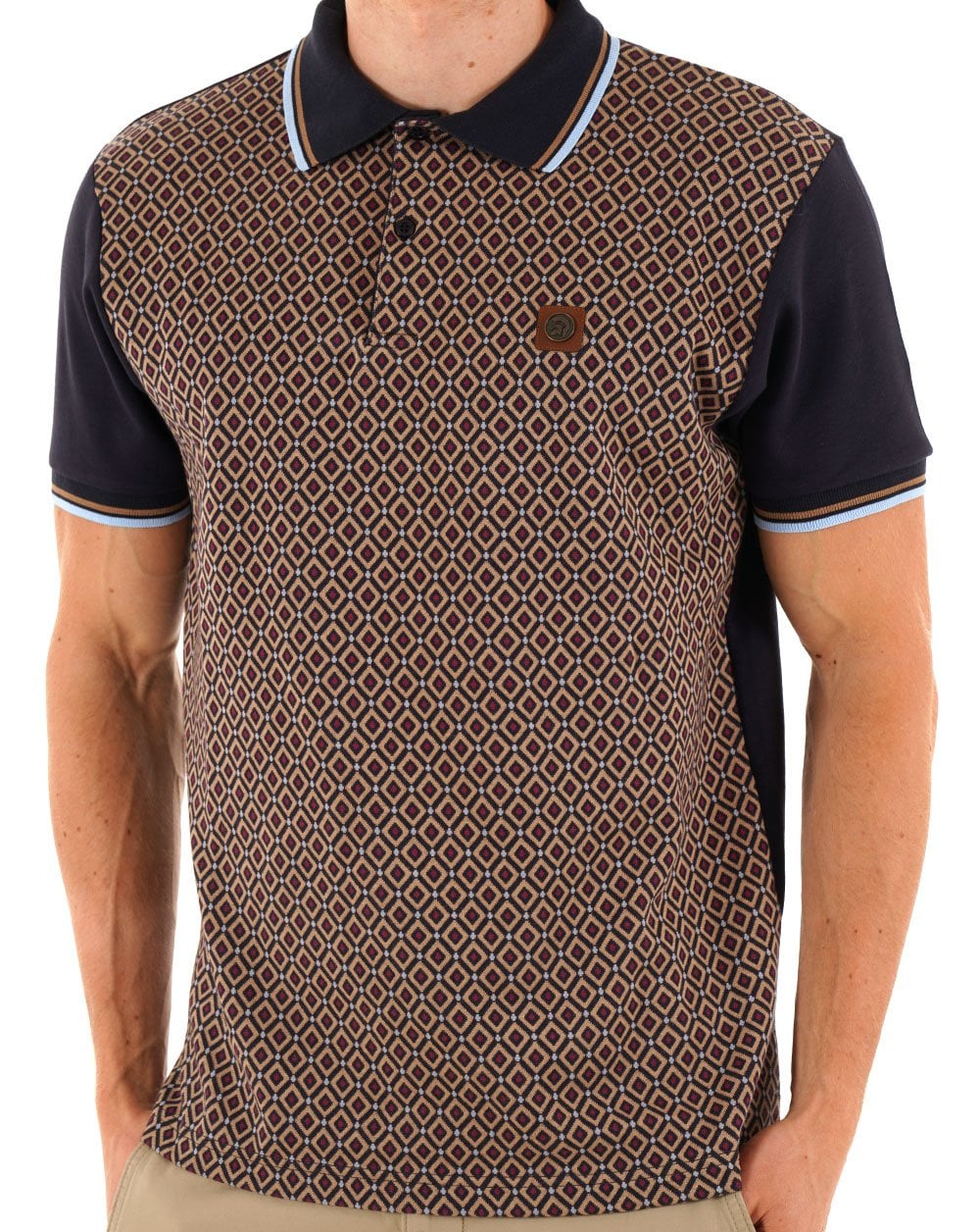 Trojan Diamond Jacquard Panel Polo Navy