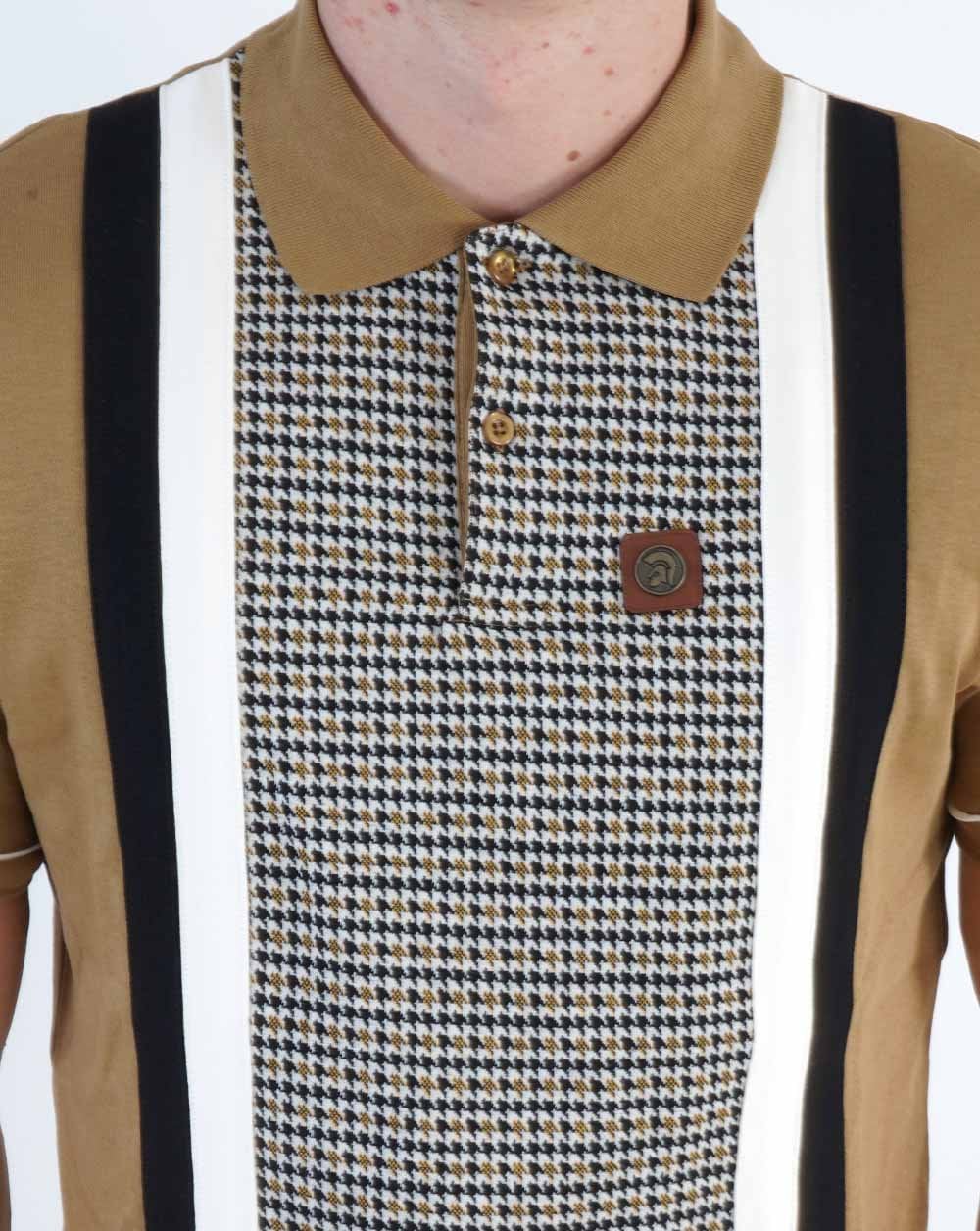 Trojan Jacquard Dogtooth Panel Polo Camel - Image 2