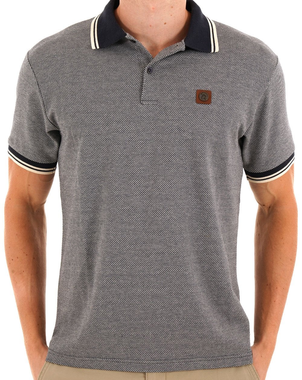Trojan Jacquard Semi-Plain Polo Navy - Image 3