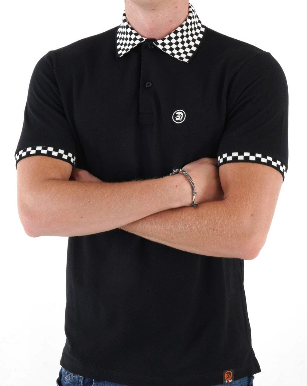 Trojan Mono Trim Pique Polo Black - Image 3
