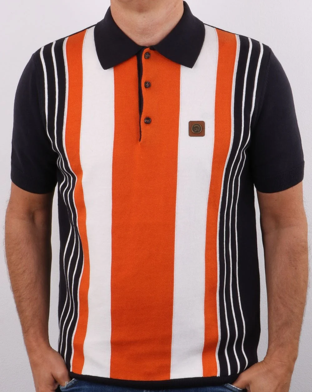 Trojan Multi-stripe Knit Polo Navy - Image 2