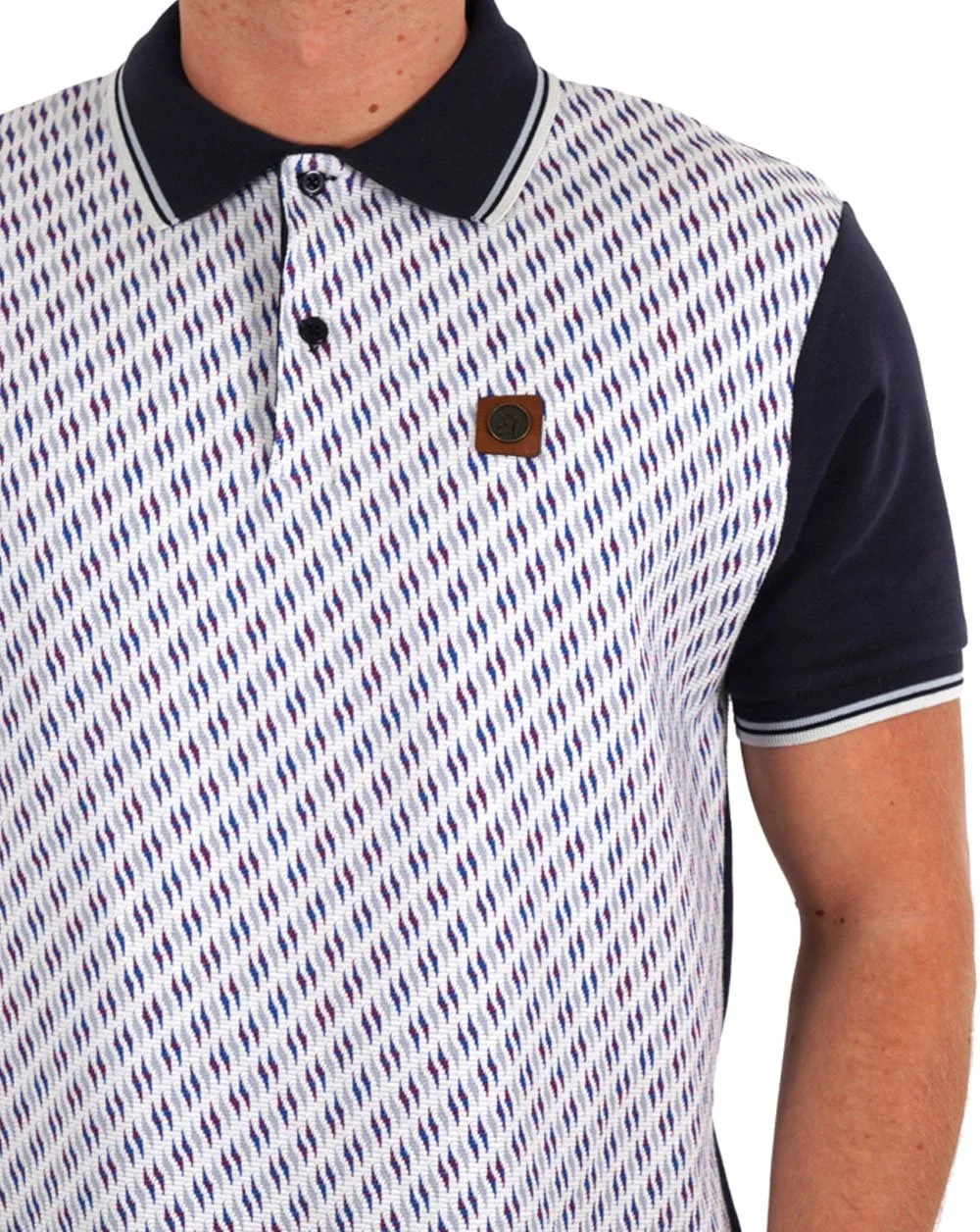 Trojan Ottoman Jacquard Panel Polo Navy
