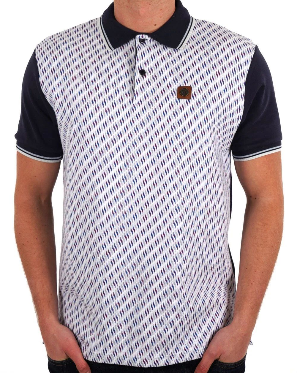 Trojan Ottoman Jacquard Panel Polo Navy - Image 2