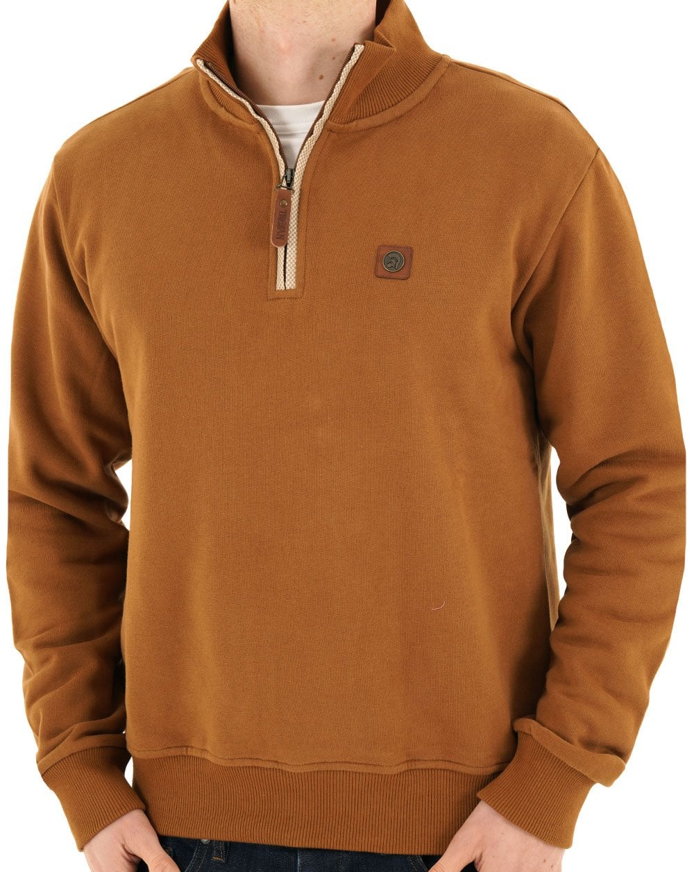 Trojan Quarter Zip Trim Sweat Tan - Image 3