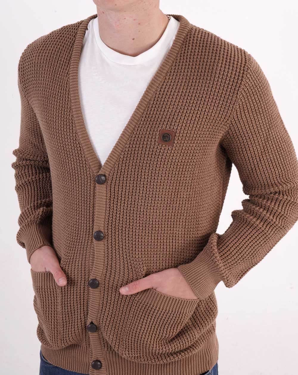 Trojan Waffle Cardigan Camel - Image 3