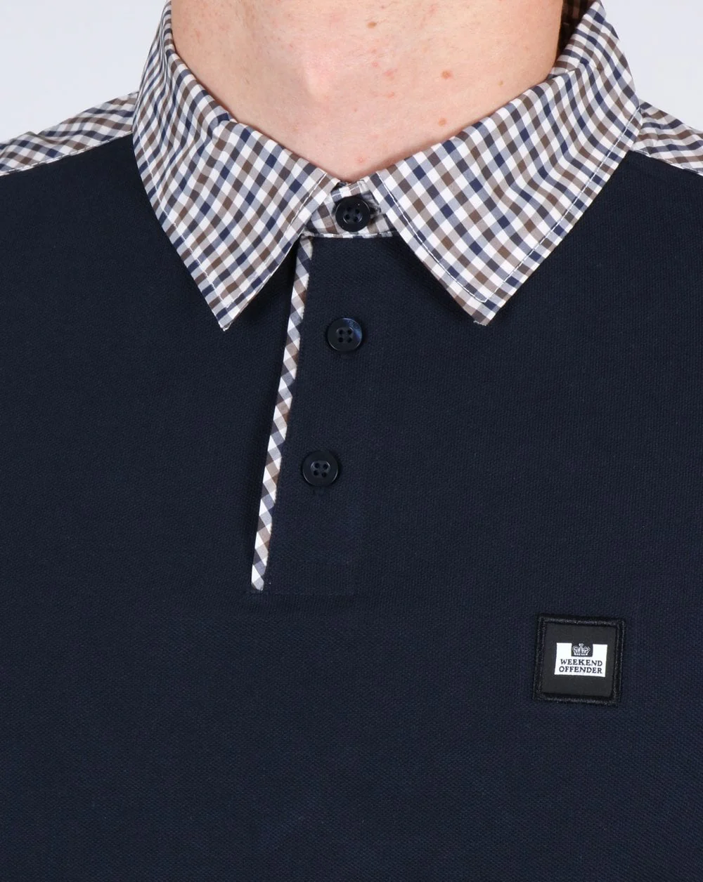 Weekend Offender Check Collar Polo Shirt Navy - Image 2