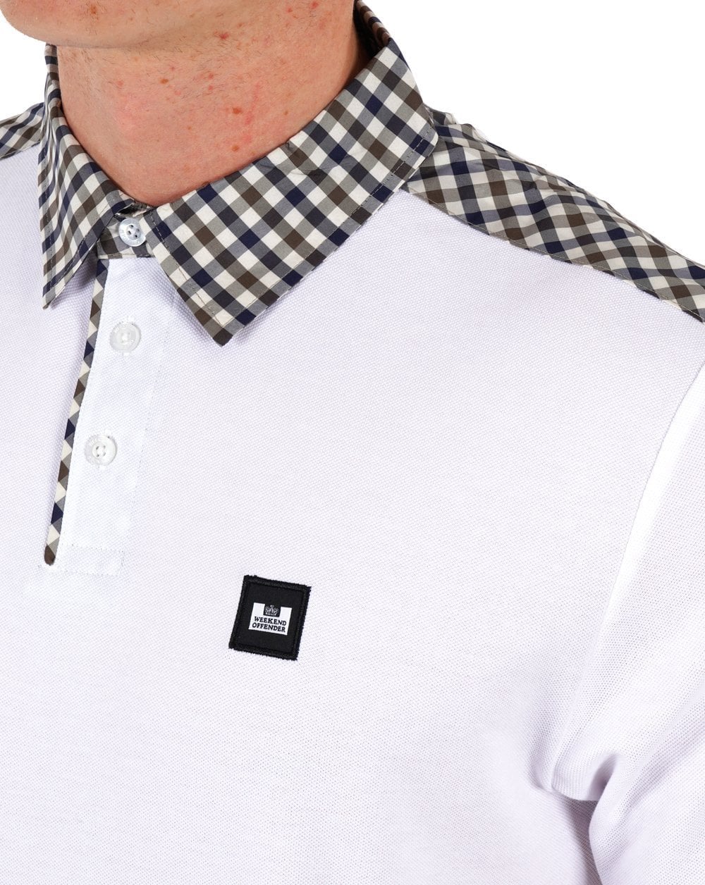 Weekend Offender Check Collar Polo Shirt White - Image 2