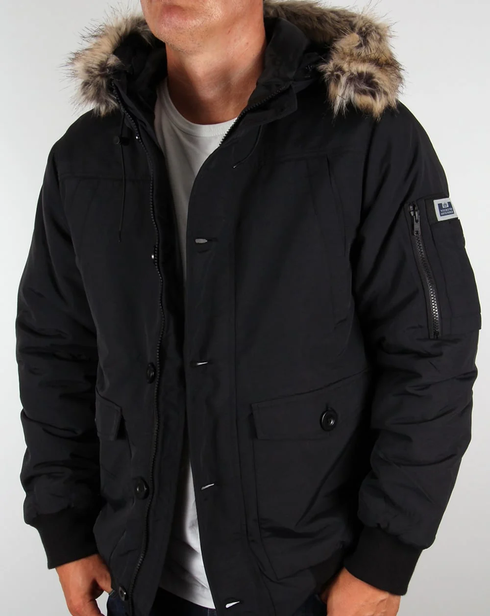 Weekend Offender Fur Bomber Jacket Black - Image 3