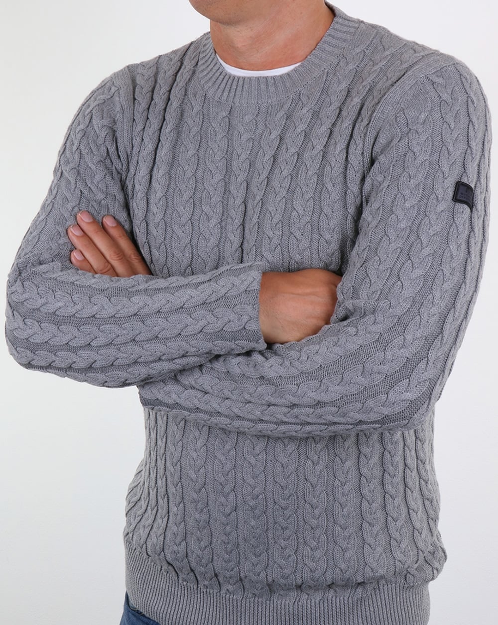 Weekend Offender Woods Cable Knit Jumper Grey Marl - Image 4